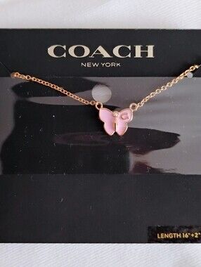 NEW Coach Pink Butterfly Necklace - w/ GHW